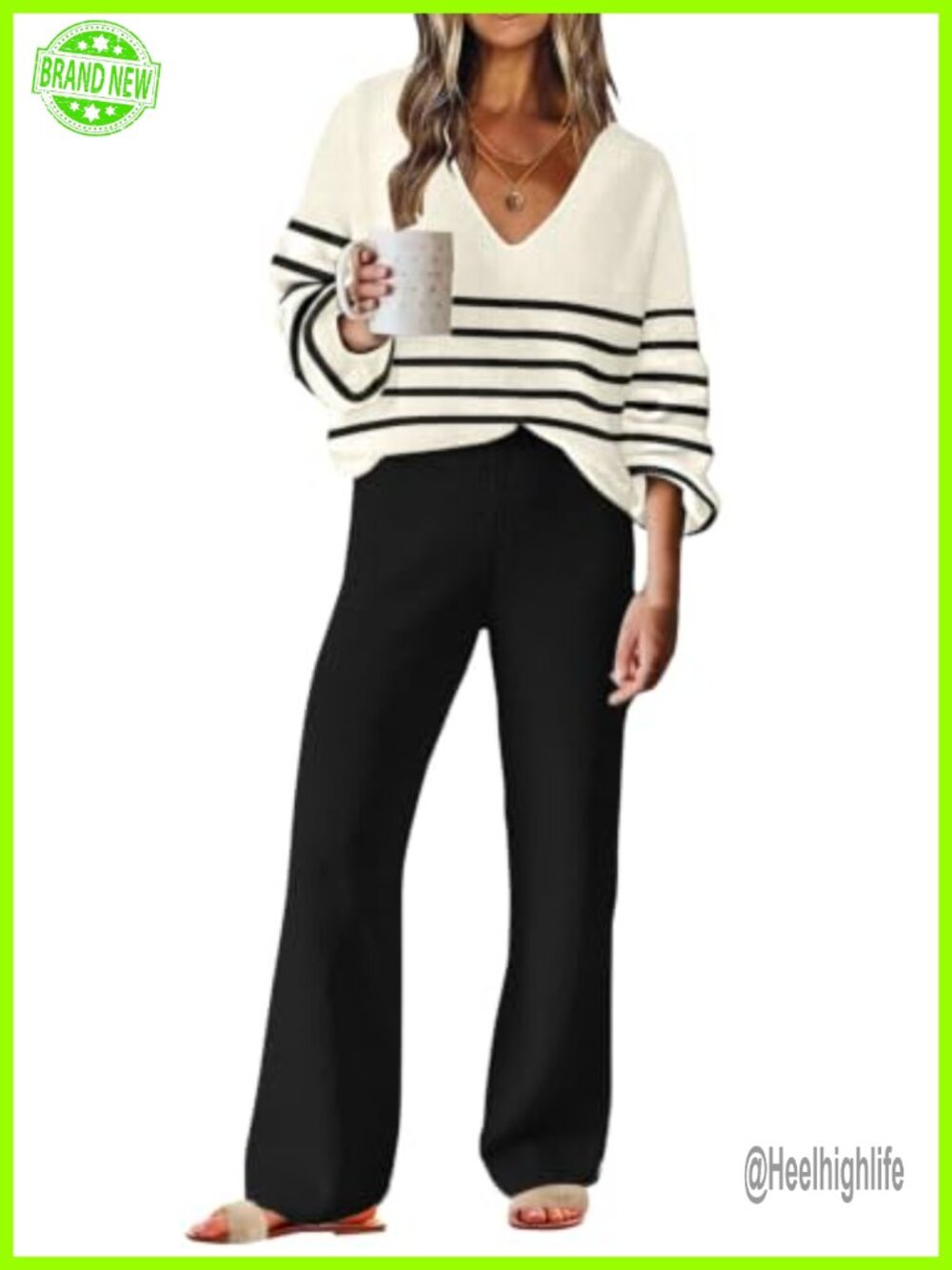 V Neck Knit Sweater Lounge Set Two Piece Pajama Loungewear